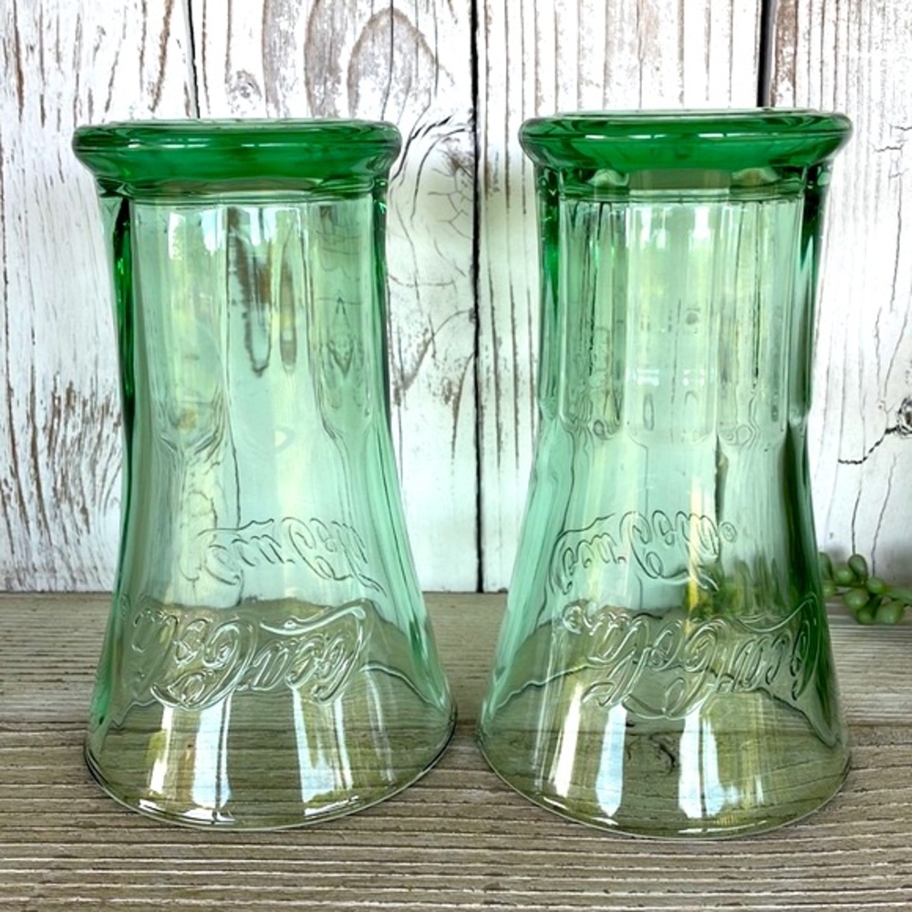 2 Vintage Flared 16 oz Coca Cola Coke Green Libbey Glass Tumblers - Picture 2 of 4
